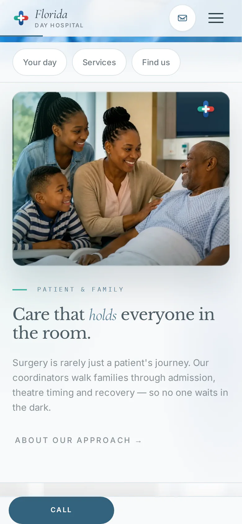 The patient and family section of the same site on a phone