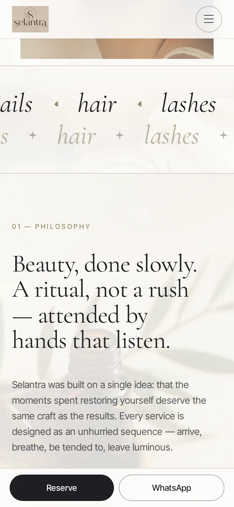 The philosophy section of the same site on a phone